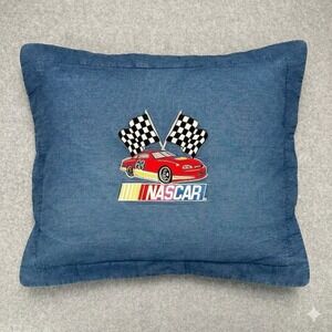 VTG 90s NASCAR 63 Racing Car Embroidered Denim Pillowcase Cotton Made in USA